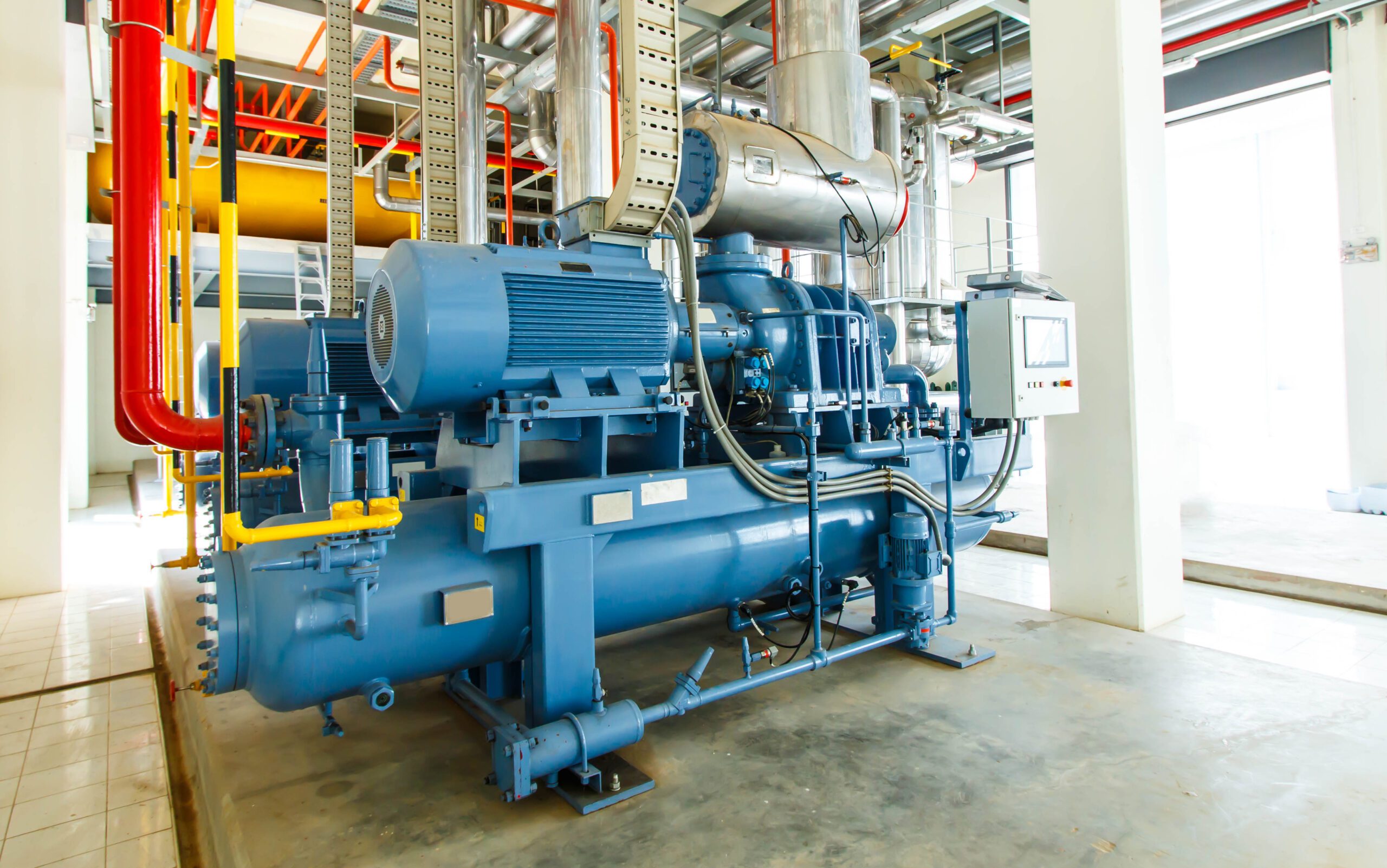 industrial compressor refrigeration station at manufacturing factory engine compressor room
